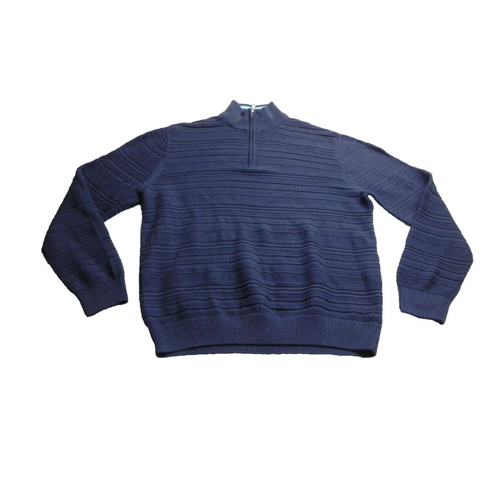 CHAPS Sweater Adult Large Navy Blue Mock Neck 1/4 Zip Cable Knit Outerwear Mens - Picture 1 of 7